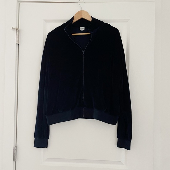 Kule Full Zip Velour Mockneck Track Jacket Navy - Picture 1 of 8